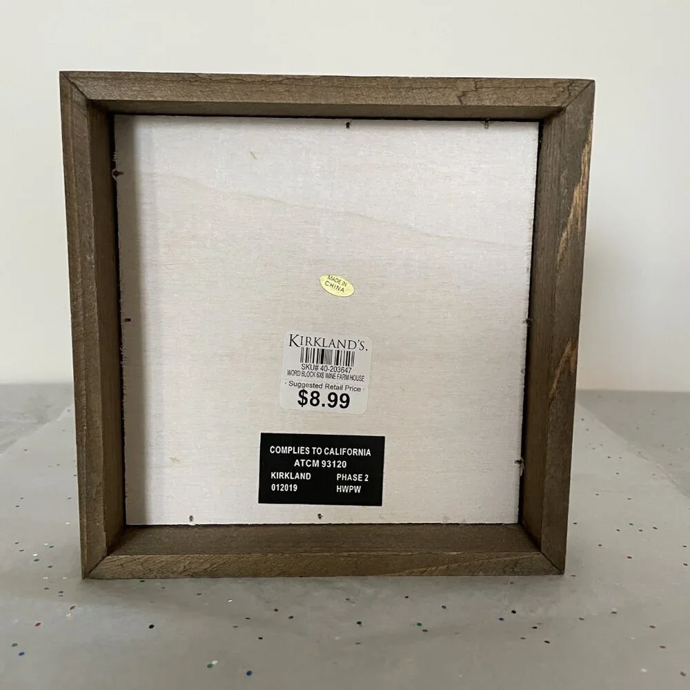 Kirklands 2 Wood Blocks 6x6 Wine Farmhouse